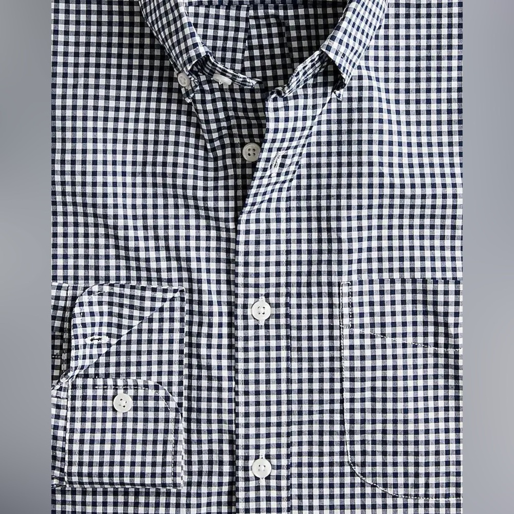 J. Crew Men's Blue and White Checkered Shirt